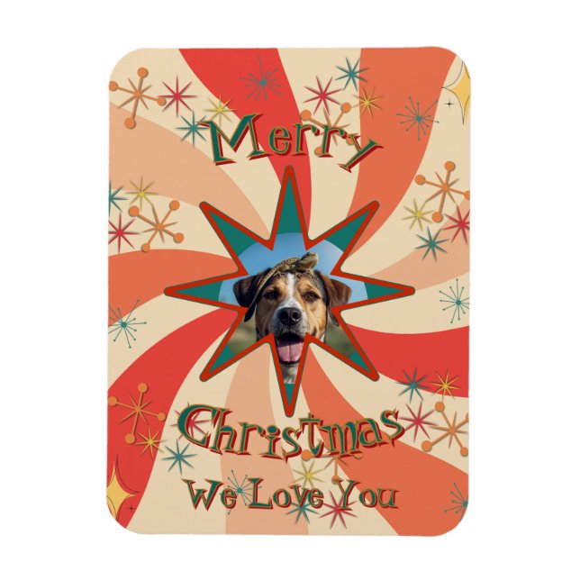 Retro Sputnik Photo and Message Christmas Kitchen Magnet (Vertical)