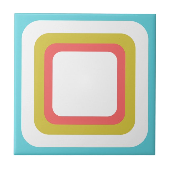 Retro Square Blue White Orange Green Tile (Front)