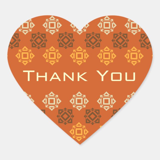 Retro Square Design Orange Thank You Heart Sticker (Front)