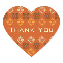 Retro Square Design Orange Thank You Heart Sticker