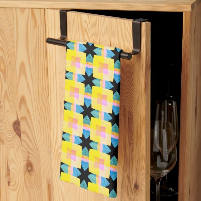 Retro Square Grid Pattern Tea Towel (Thirds Fold)