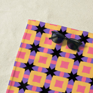 Retro Square Grid Pattern with Bright Colours Beach Towel