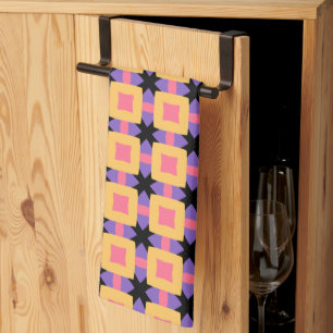 Retro Square Grid Pattern with Bright Colours Tea Towel