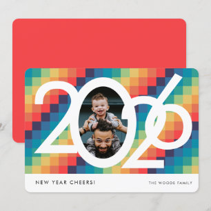 Retro square pattern 2026 New Year photo Holiday Card