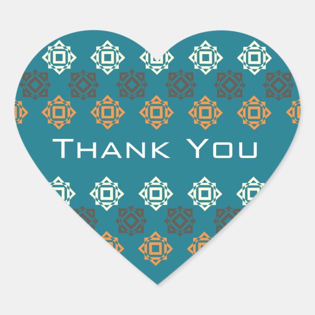 Retro Square Pattern Blue Thank You Heart Sticker (Front)