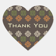 Retro Square Pattern Brown Thank You Heart Sticker