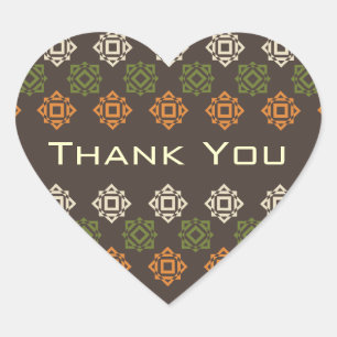 Retro Square Pattern Brown Thank You Heart Sticker