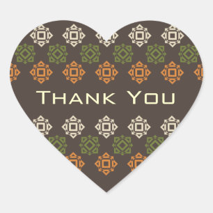Retro Square Pattern Brown Thank You Heart Sticker