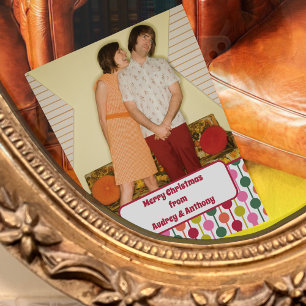 Retro Square Shape Photo Custom Message Holiday Card