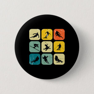 Retro Square Wintersports Ski Nordic Combination A 6 Cm Round Badge