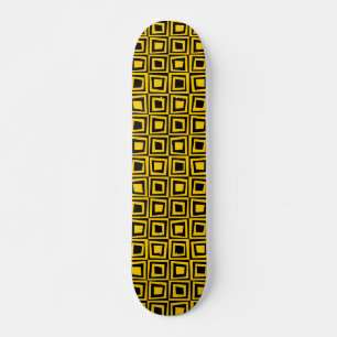 Retro Squares - Amber on Black Skateboard
