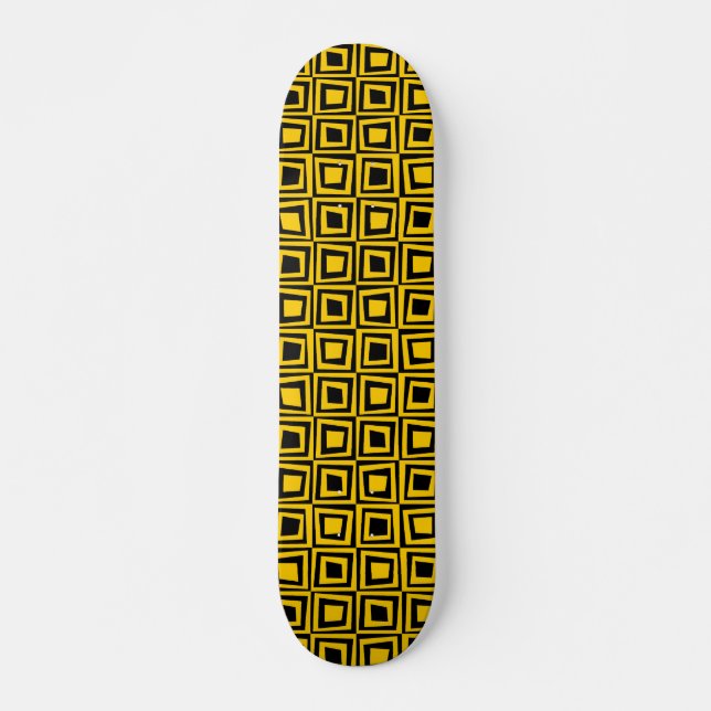 Retro Squares - Amber on Black Skateboard (Front)