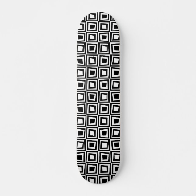 Retro Squares - Black on Wood Skateboard (Front)