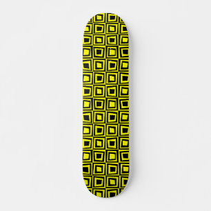 Retro Squares - Black on Yellow Skateboard