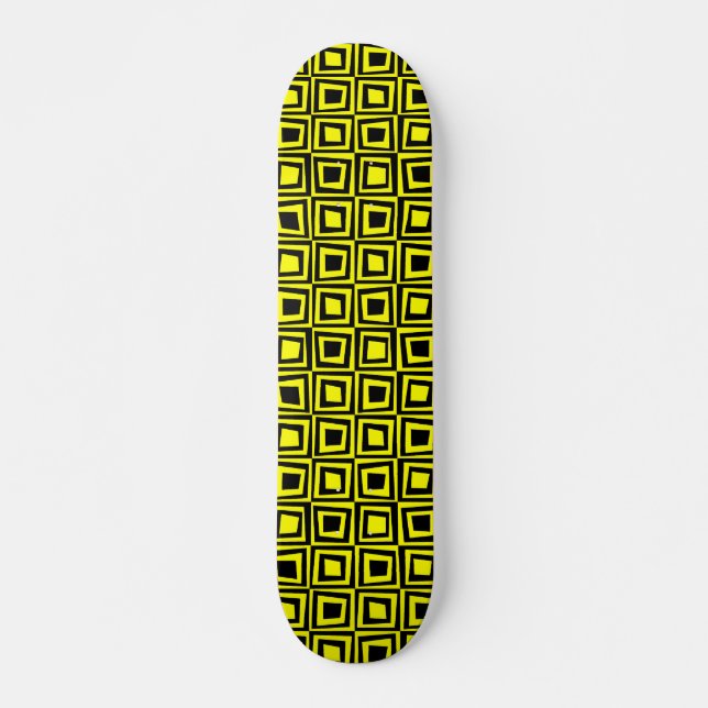 Retro Squares - Black on Yellow Skateboard (Front)