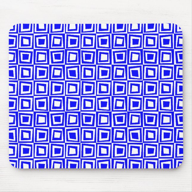 Retro Squares - Blue on White Mouse Pad (Front)