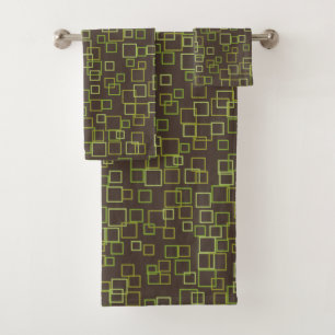 Retro Squares Brown Bathroom Towel Set