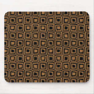 Retro Squares - Brown on Black Mouse Pad