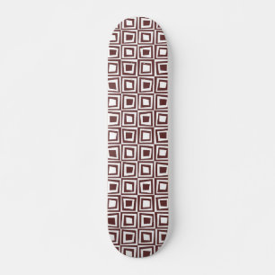 Retro Squares - Brown on White Skateboard
