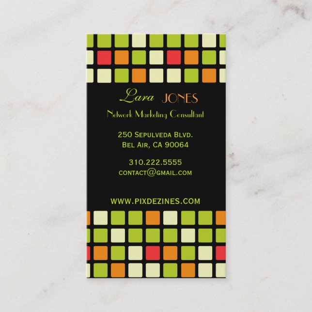 Retro Squares Business Card Black background (Front)
