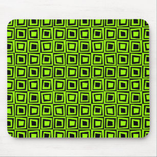 Retro Squares - Chartrause Green on Black Mouse Pad