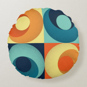 Retro Squares & Circles: 1960s Pattern Round Cushion