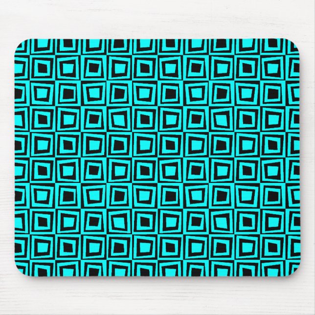 Retro Squares - Cyan and Black Mouse Pad (Front)