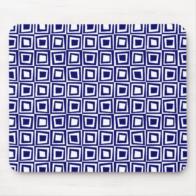 Retro Squares - Deep Navy on White Mouse Pad (Front)