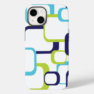 Retro Squares Geometric Pattern Blue Green White Case-Mate iPhone 14 Case
