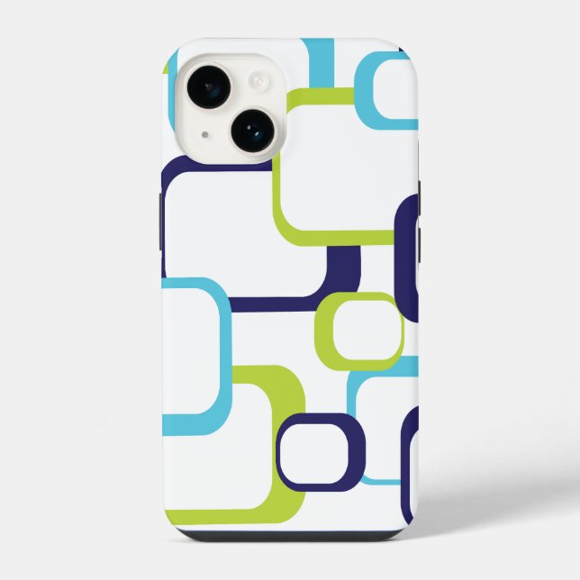 Retro Squares Geometric Pattern Blue Green White iPhone Case (Back)