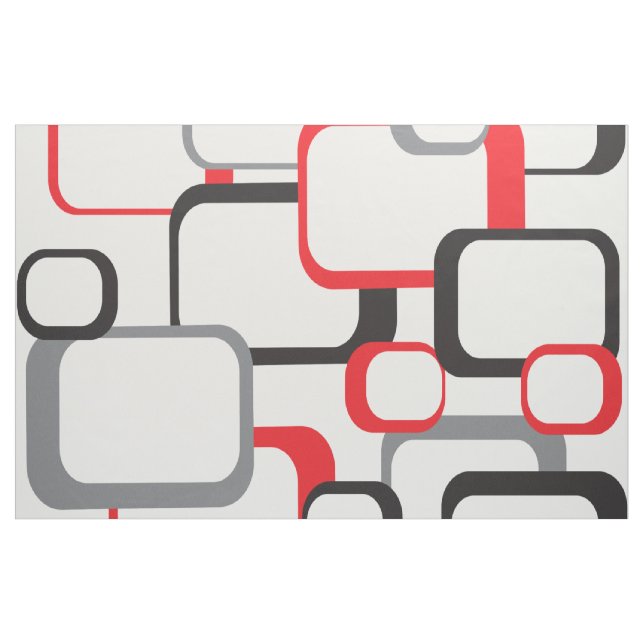 Retro Squares Geometric Pattern Red Grey Black Fabric (Yard)