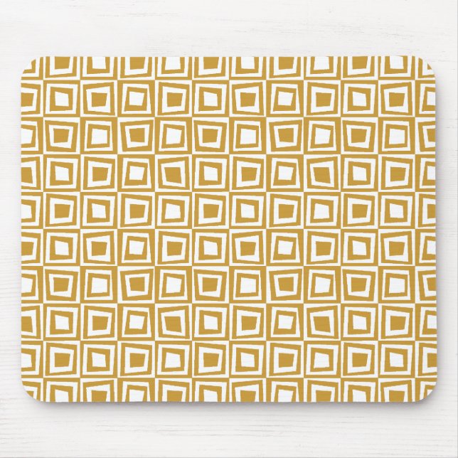 Retro Squares - Golden Brown on White Mouse Pad (Front)
