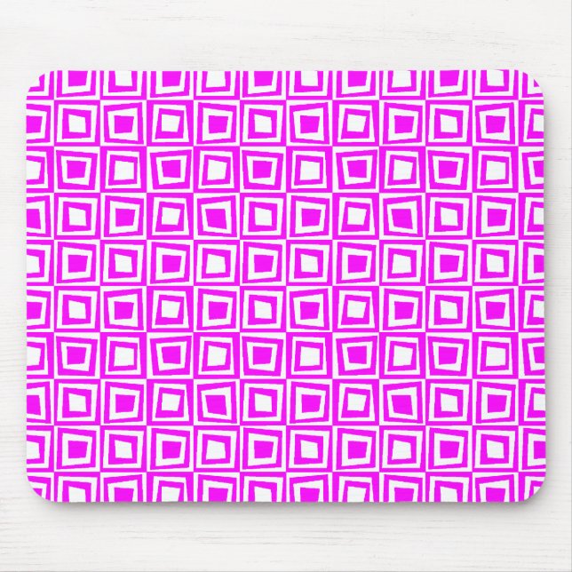 Retro Squares - Magenta on White Mouse Pad (Front)