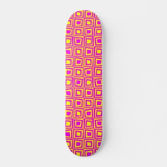 Retro Squares - Magenta on Yellow Skateboard (Front)