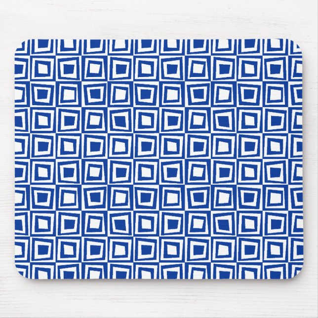 Retro Squares - Navy Blue on White Mouse Pad (Front)