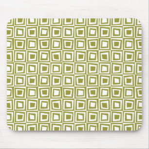 Retro Squares - Olive on White Mouse Pad
