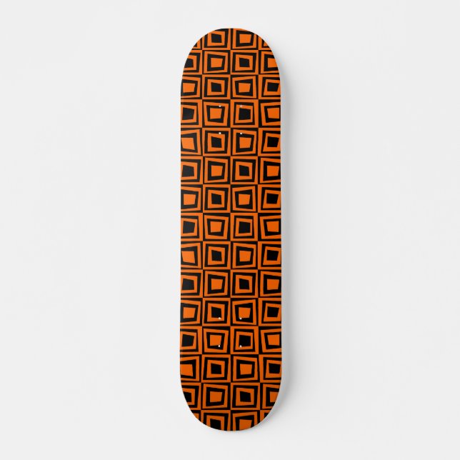 Retro Squares - Orange on Black Skateboard (Front)