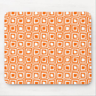 Retro Squares - Orange on White Mouse Pad