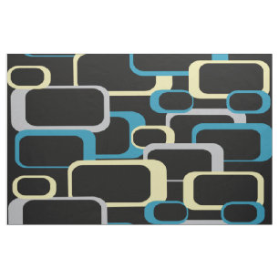 Retro Squares Pattern Blue Grey Yellow Black Fabric