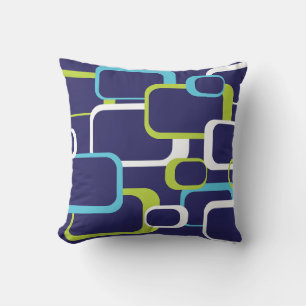 Retro Squares Pattern Green Blue White Cushion