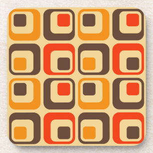 Retro Squares Pattern - Red, Brown & Orange Coaster