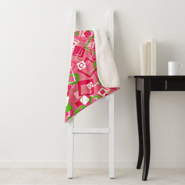 Retro Squares Pattern Sherpa Blanket (In Situ)