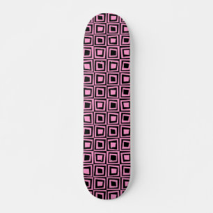Retro Squares - Pink on Black Skateboard