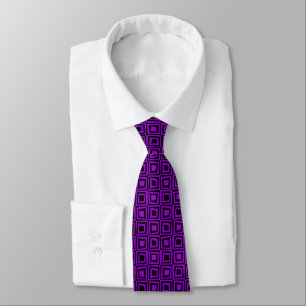 Retro Squares - Purple on Black Tie