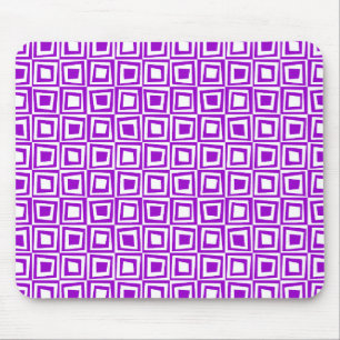 Retro Squares - Purple on White Mouse Pad