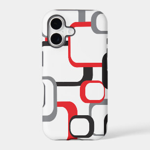 Retro Squares Red Black Grey White Pattern