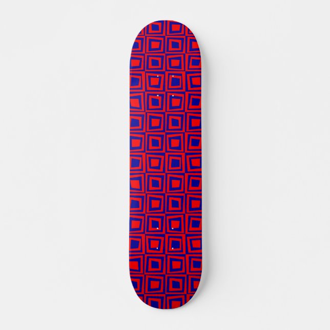 Retro Squares - Red on Navy Blue Skateboard (Front)