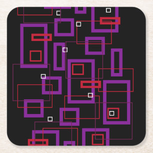 Retro squares, red, purple and black square paper coaster