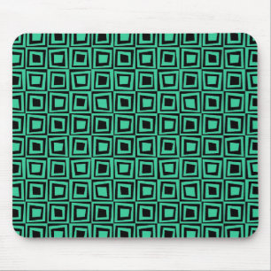 Retro Squares - Sea Green on Black Mouse Pad