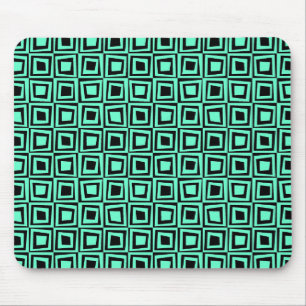Retro Squares - Turquoise on Black Mouse Pad